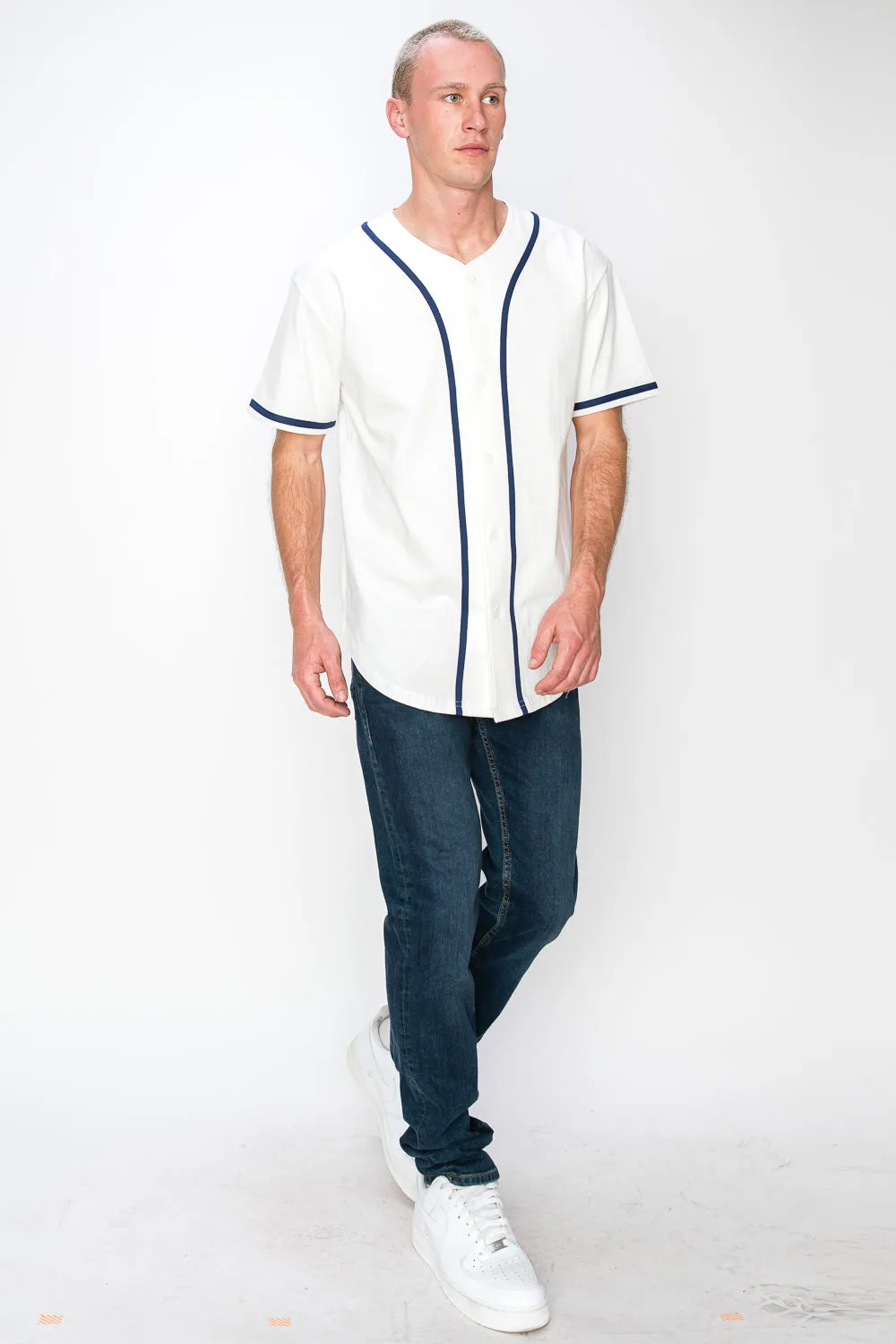 Men's Cotton White Color Baseball Jersey With Piping