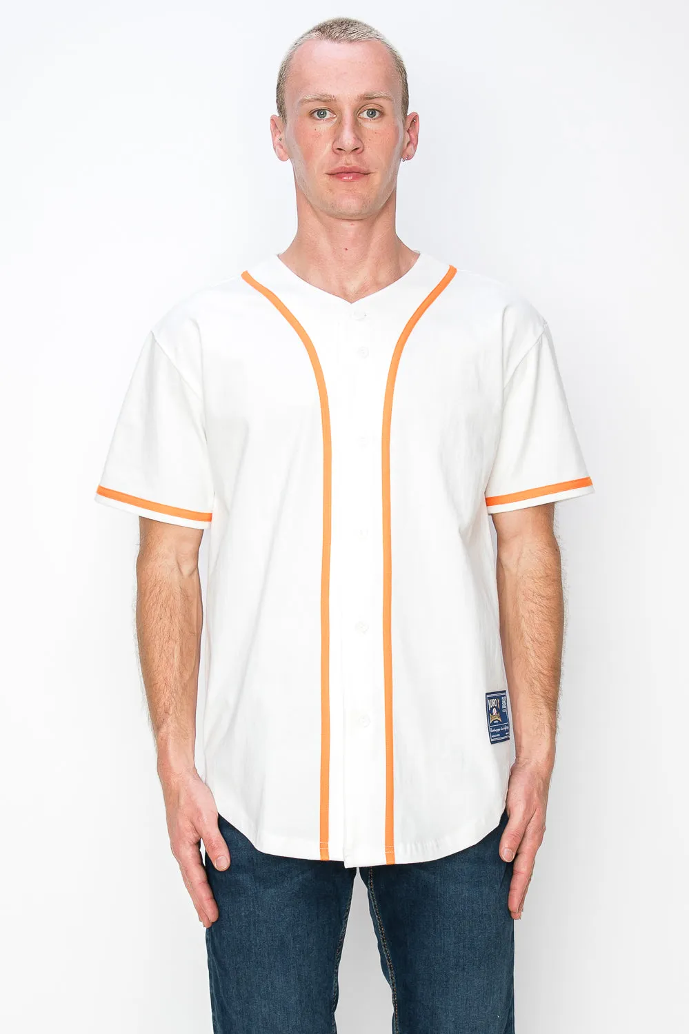 Men's Cotton White Color Baseball Jersey With Piping