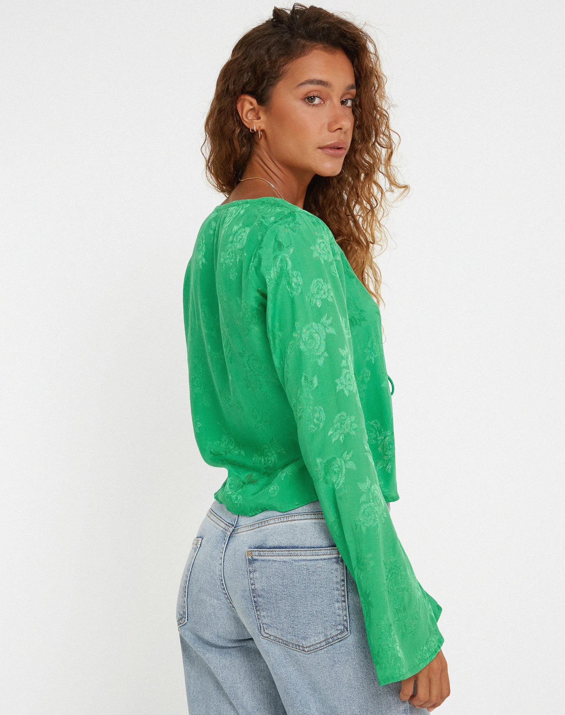 Merida Top in Satin Rose Jade Green