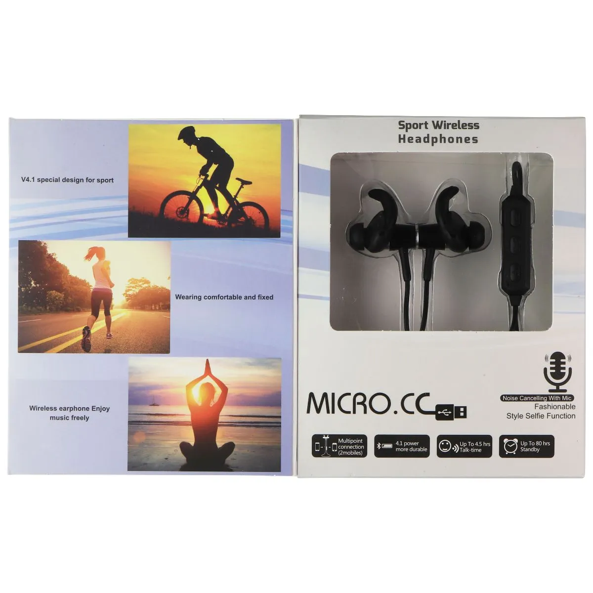 Micro.cc Magnetic Wireless Sports Headphones with Remote/Mic - Black