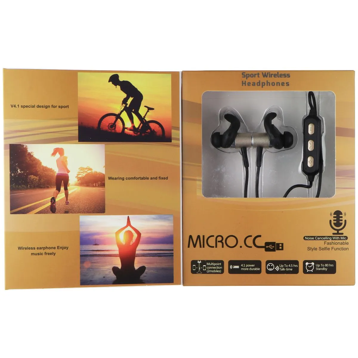 Micro.cc Magnetic Wireless Sports Headphones with Remote/Mic - Gold/Black