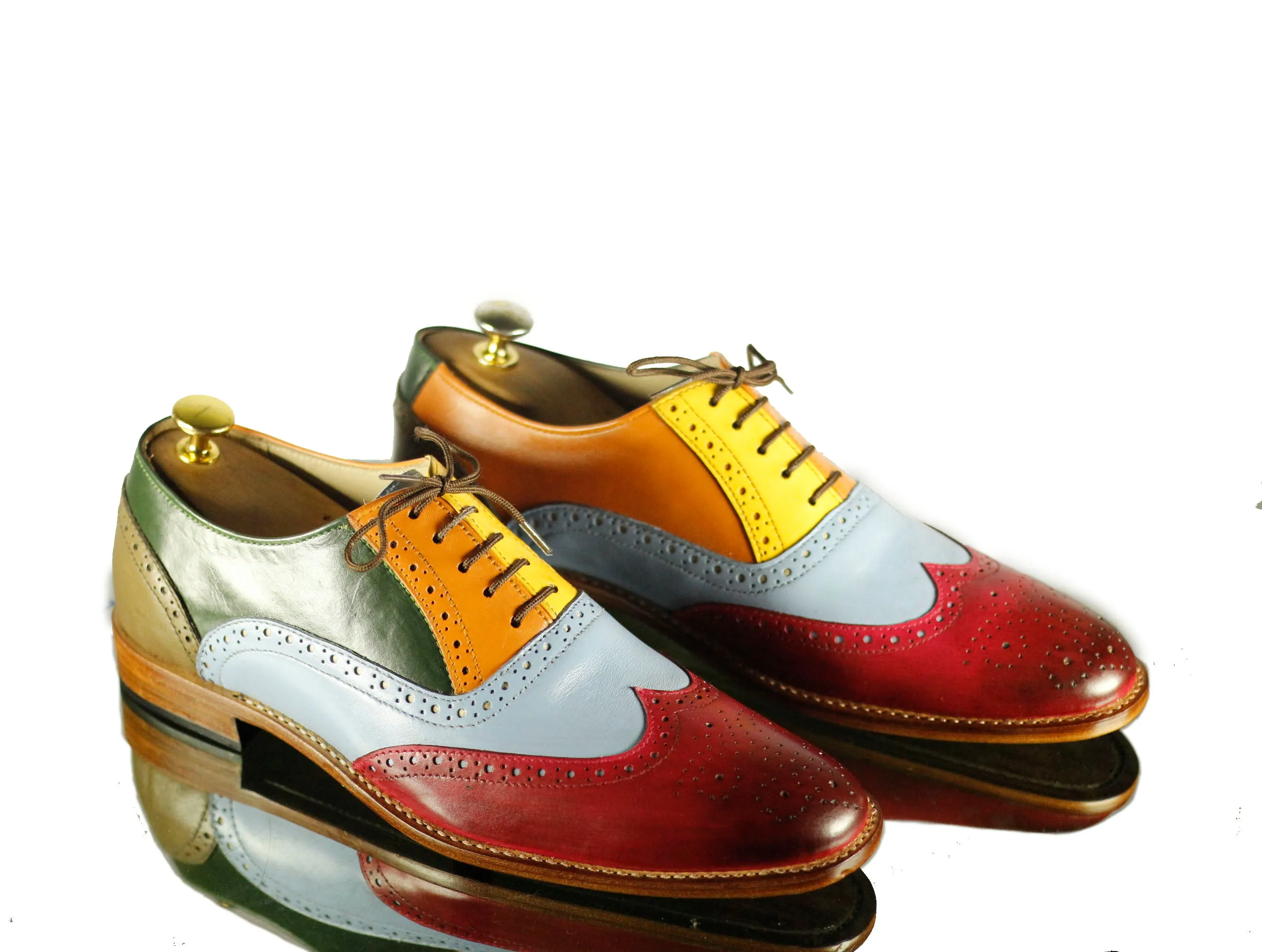 Multi Color Leather Shoes, Wing Tip Brogue Men's Shoes