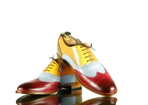 Multi Color Leather Shoes, Wing Tip Brogue Men's Shoes