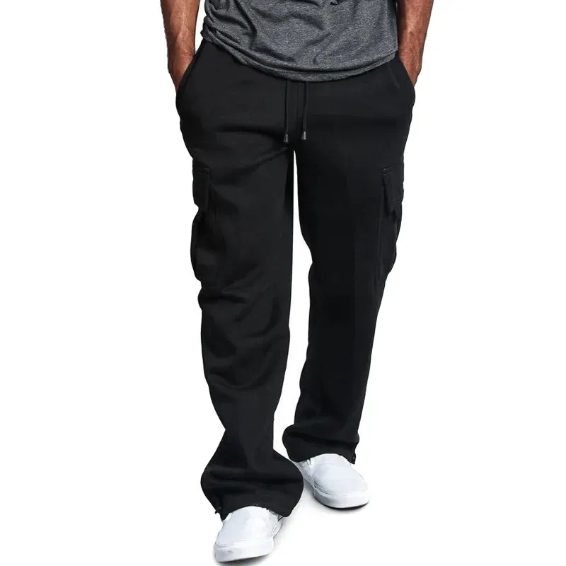 Newly Men Cargo Pockets Sweat Pants Casual Loose Trousers Solid Color Soft for Sports DO99 1114