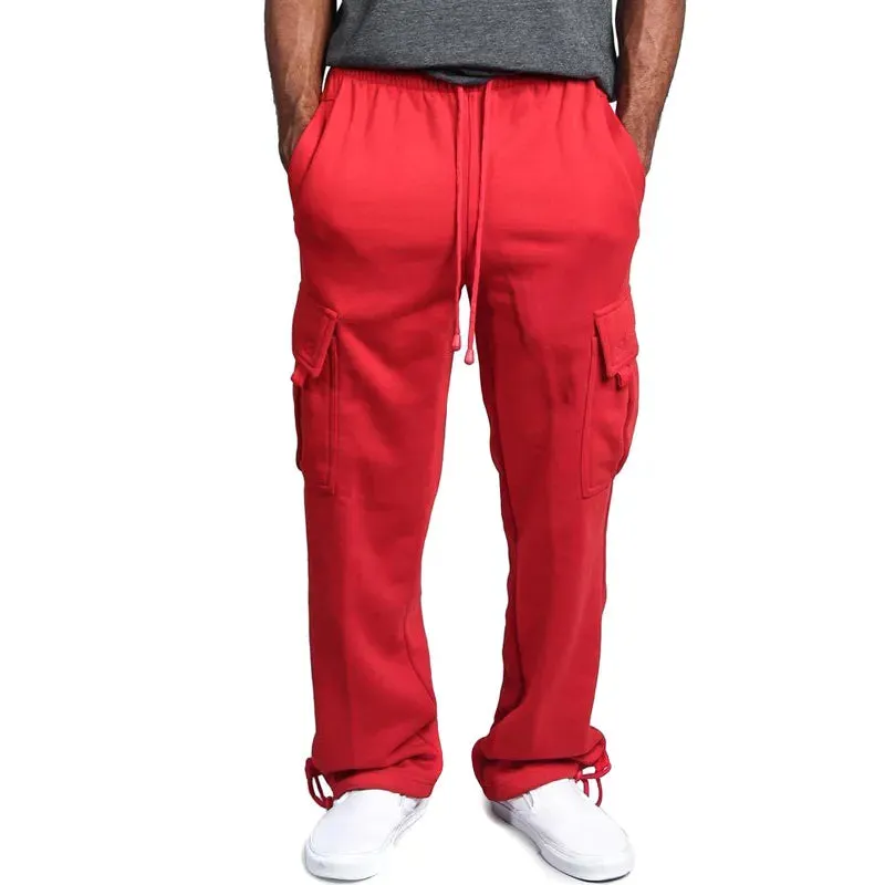 Newly Men Cargo Pockets Sweat Pants Casual Loose Trousers Solid Color Soft for Sports DO99 1114