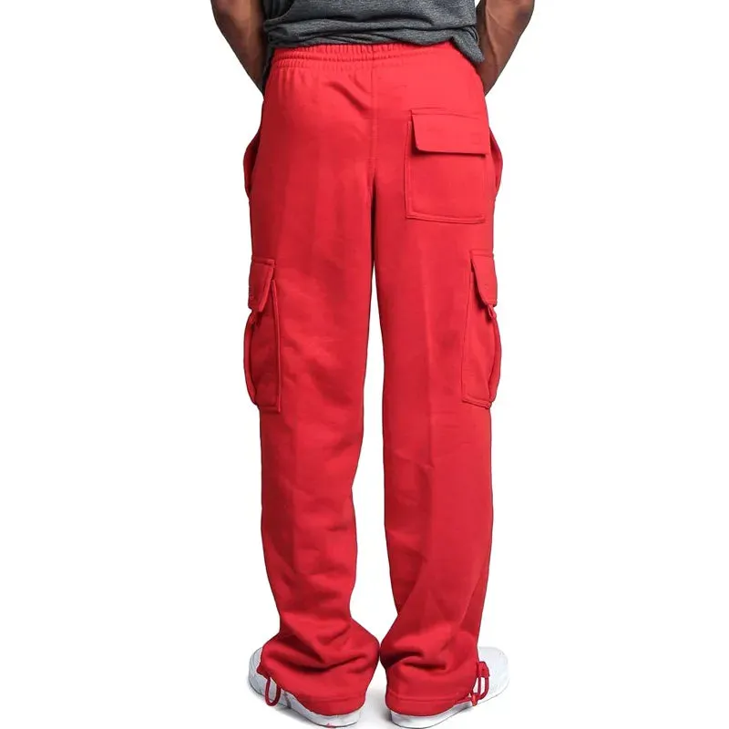 Newly Men Cargo Pockets Sweat Pants Casual Loose Trousers Solid Color Soft for Sports DO99 1114