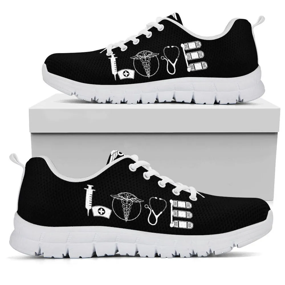 Nurse Sneaker, Nurse Love Black Pink Sneakers Shoes, Best Shoes For Nurses