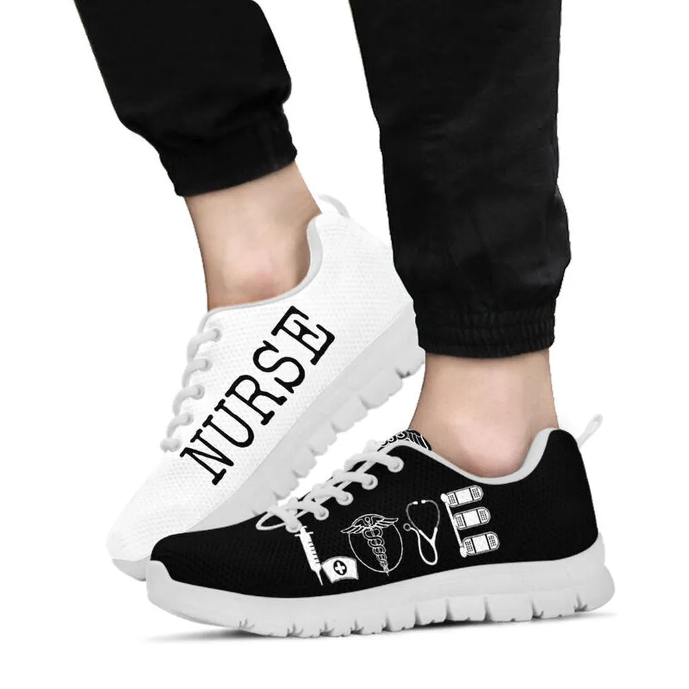 Nurse Sneaker, Nurse Love Black White Sneakers Shoes, Best Shoes For Nurses