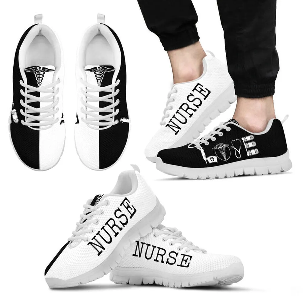 Nurse Sneaker, Nurse Love Black White Sneakers Shoes, Best Shoes For Nurses