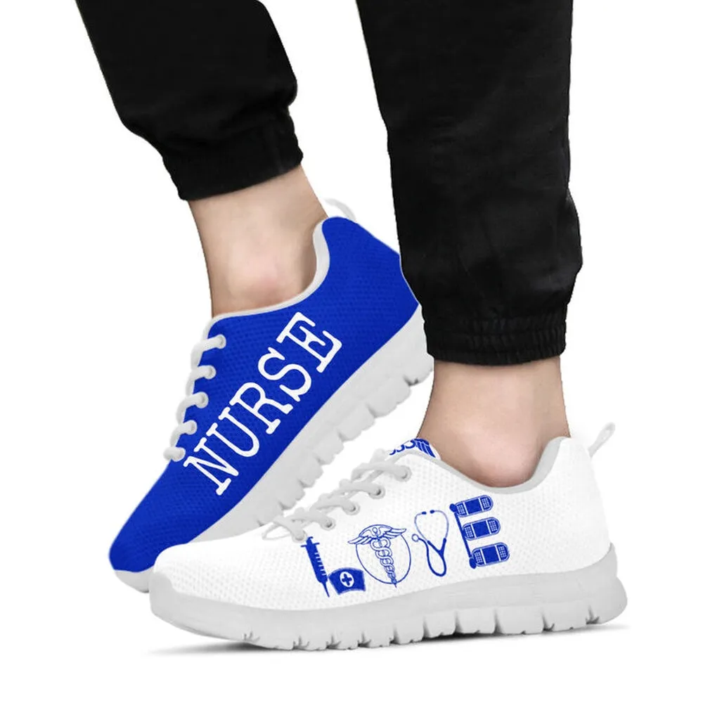 Nurse Sneaker, Nurse-Love Royal Blue White Sneakers Shoes, Best Shoes For Nurses