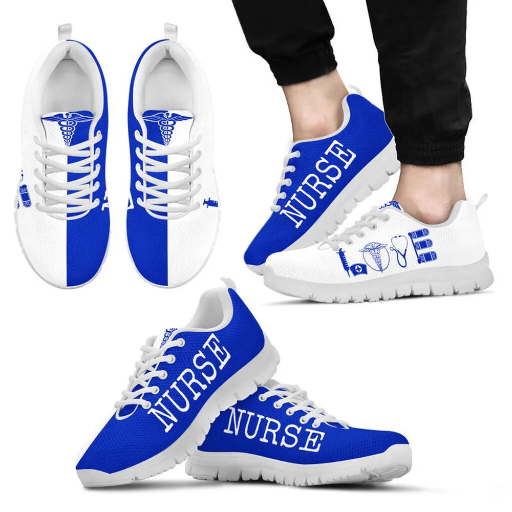 Nurse Sneaker, Nurse-Love Royal Blue White Sneakers Shoes, Best Shoes For Nurses