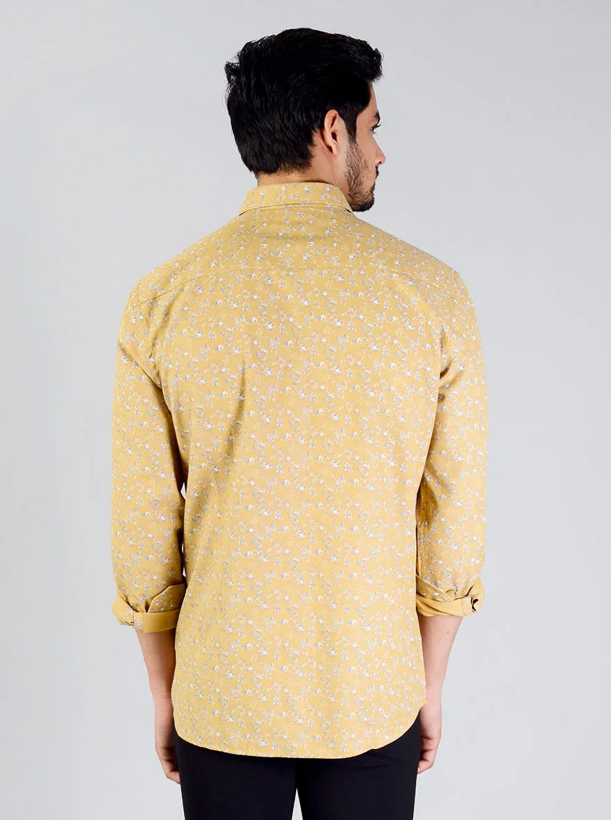 Ochre Yellow Printed Slim Fit Casual Shirt | JadeBlue