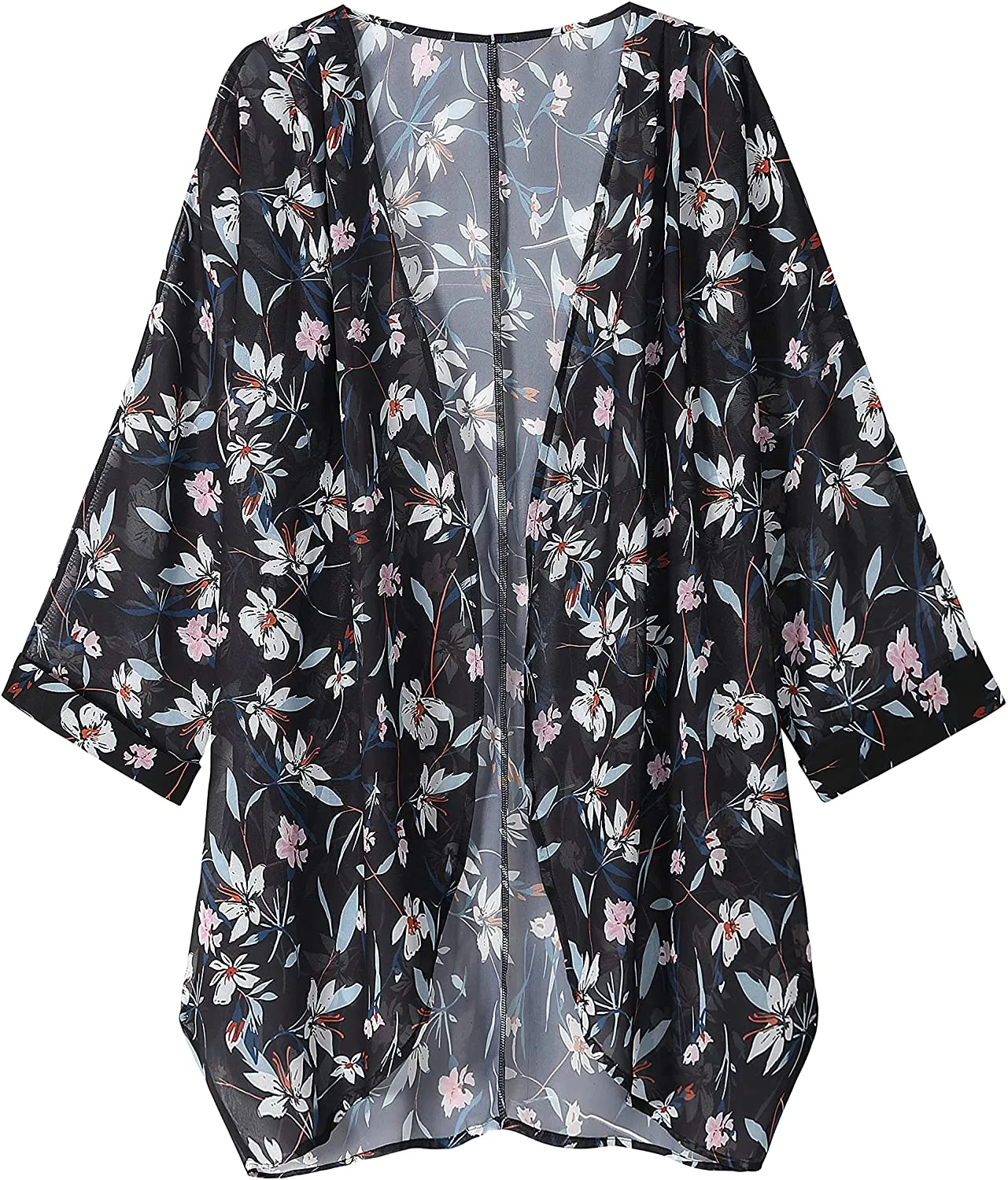 olrain Women's Floral Print Sheer Chiffon Loose Kimono Cardigan Capes