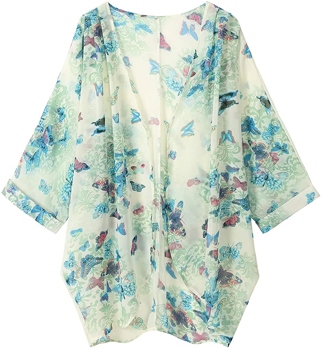 olrain Women's Floral Print Sheer Chiffon Loose Kimono Cardigan Capes