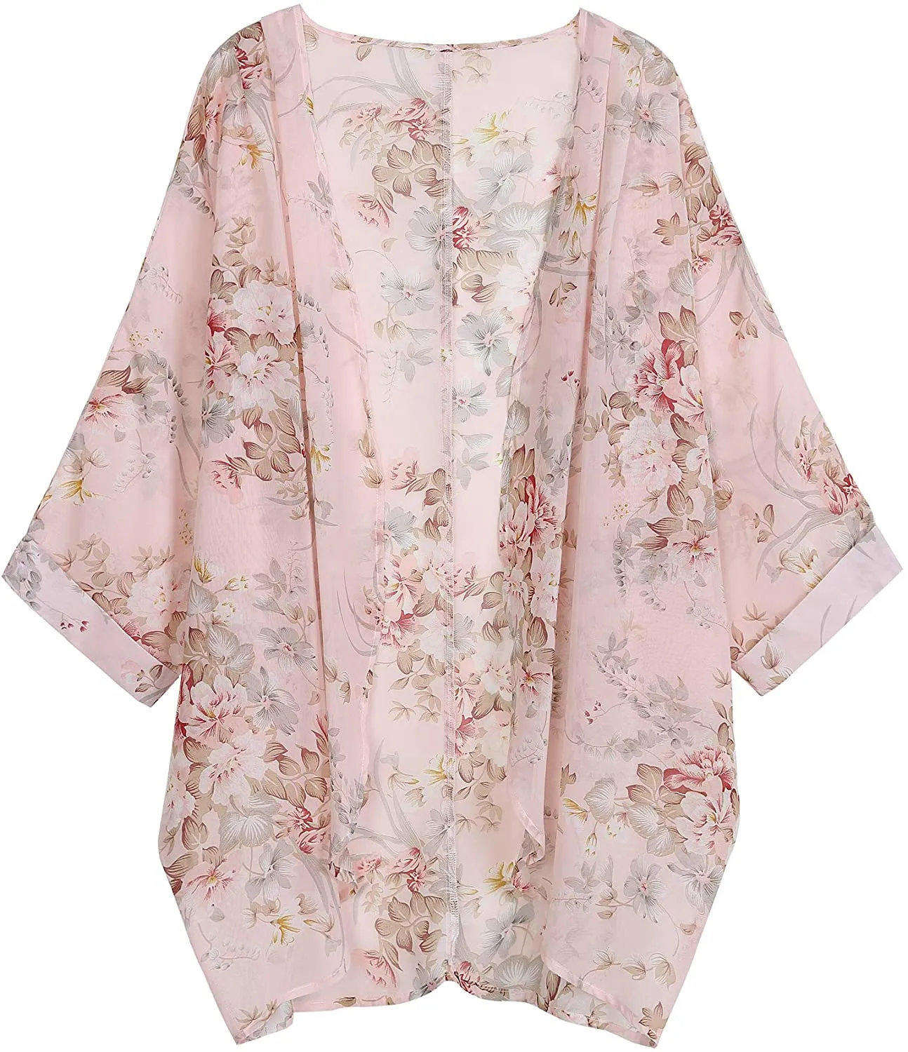 olrain Women's Floral Print Sheer Chiffon Loose Kimono Cardigan Capes