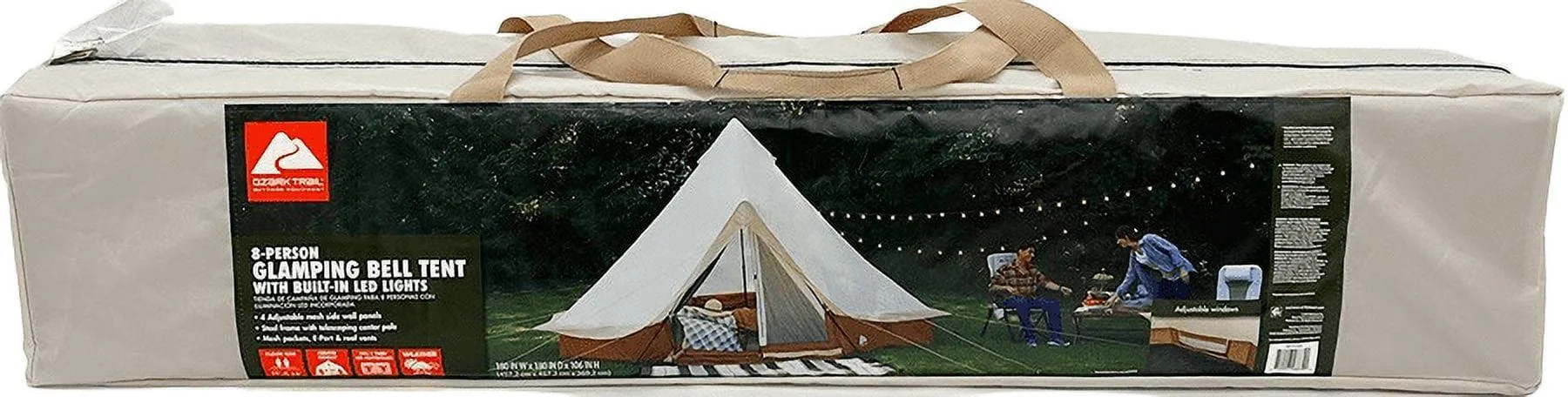 Ozark Trail 15' x 15' 8-Person Glamping Bell Tent with String Lights, 22.57 lbs