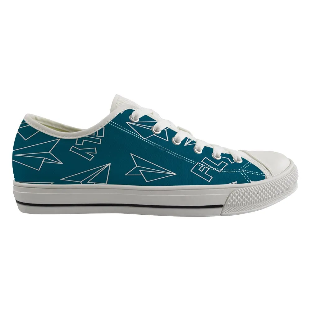 Paper Airplane & Fly Green Designed Canvas Shoes (Men)