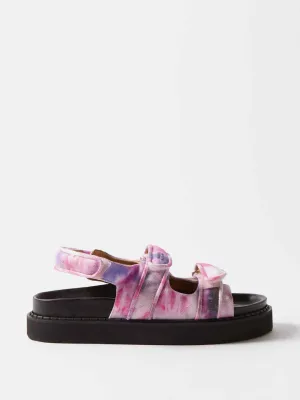 Pink tie-dyed denim velcro sandals