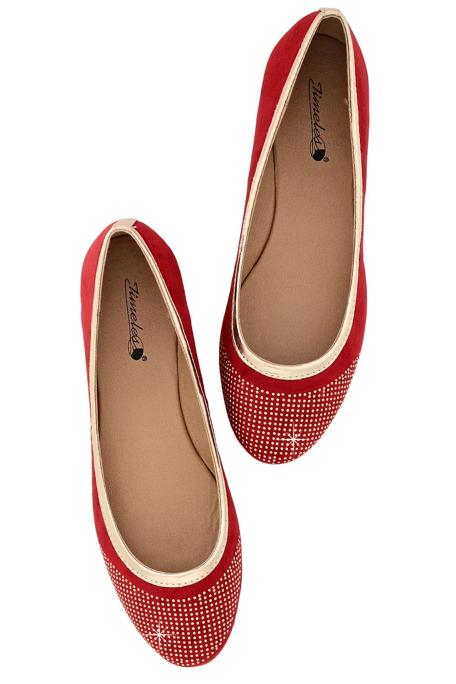 PRYIA Red Multi Studded Ballerinas