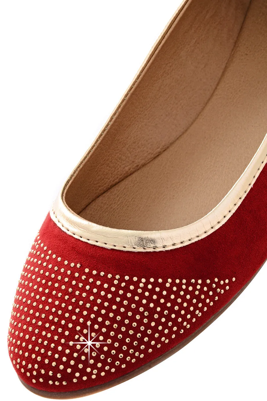 PRYIA Red Multi Studded Ballerinas