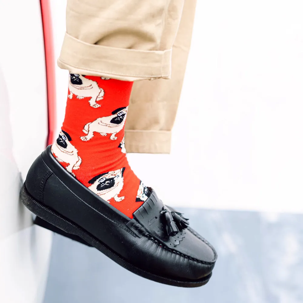 Pug Printed Crew Length Socks