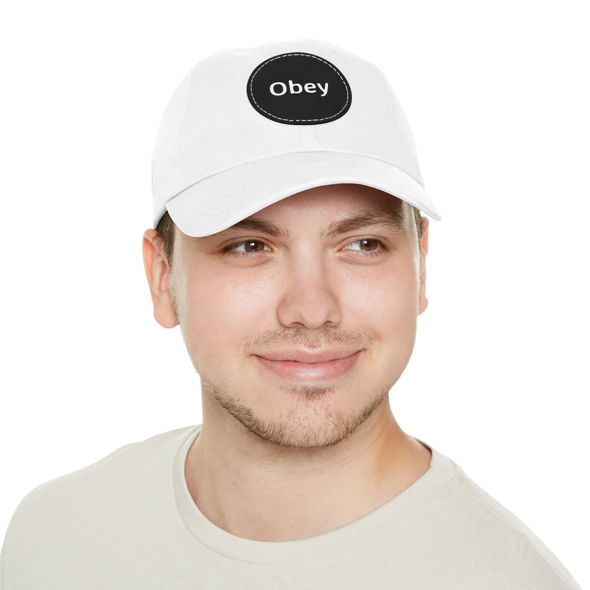 "Obey" - Hat with Leather Patch (Round)