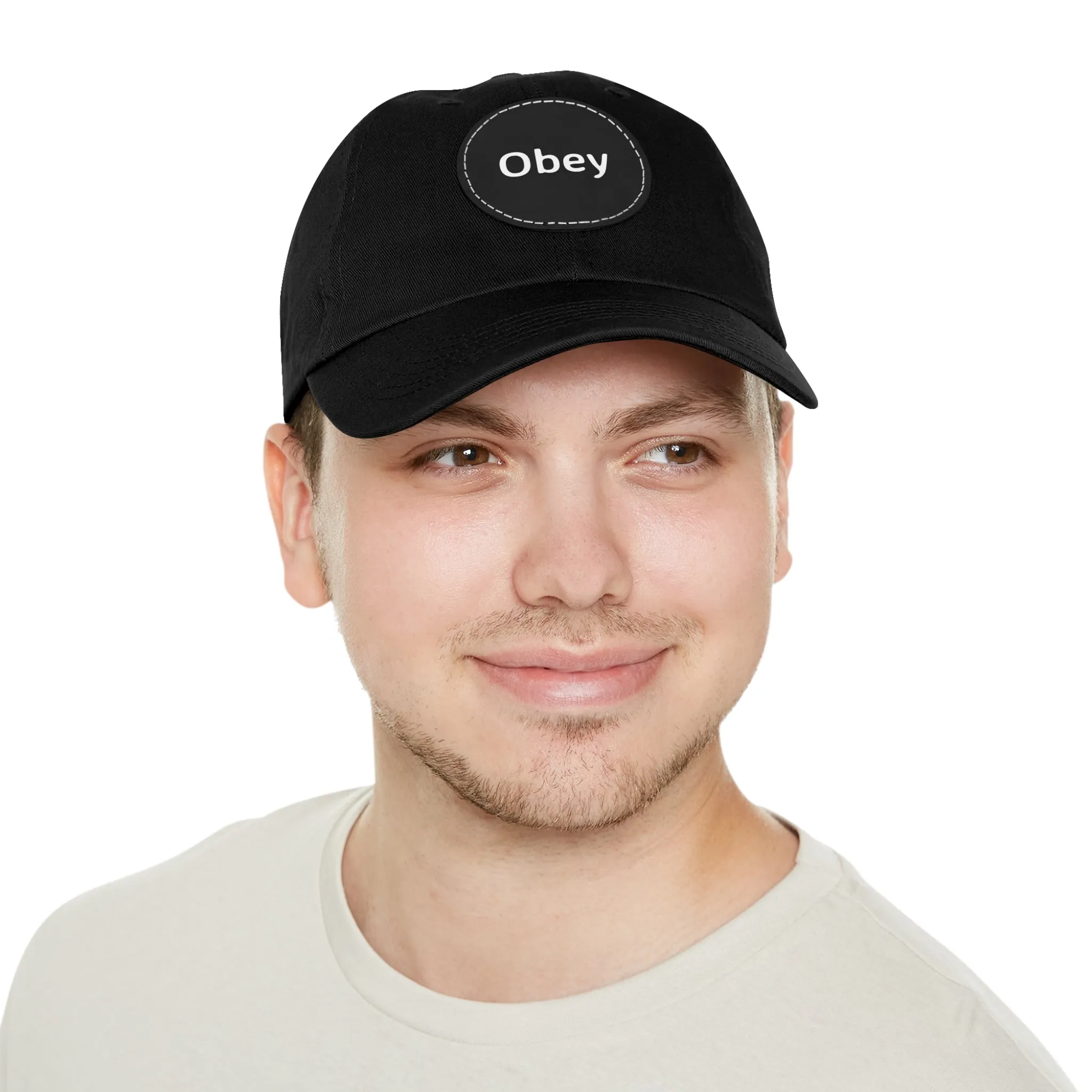 "Obey" - Hat with Leather Patch (Round)