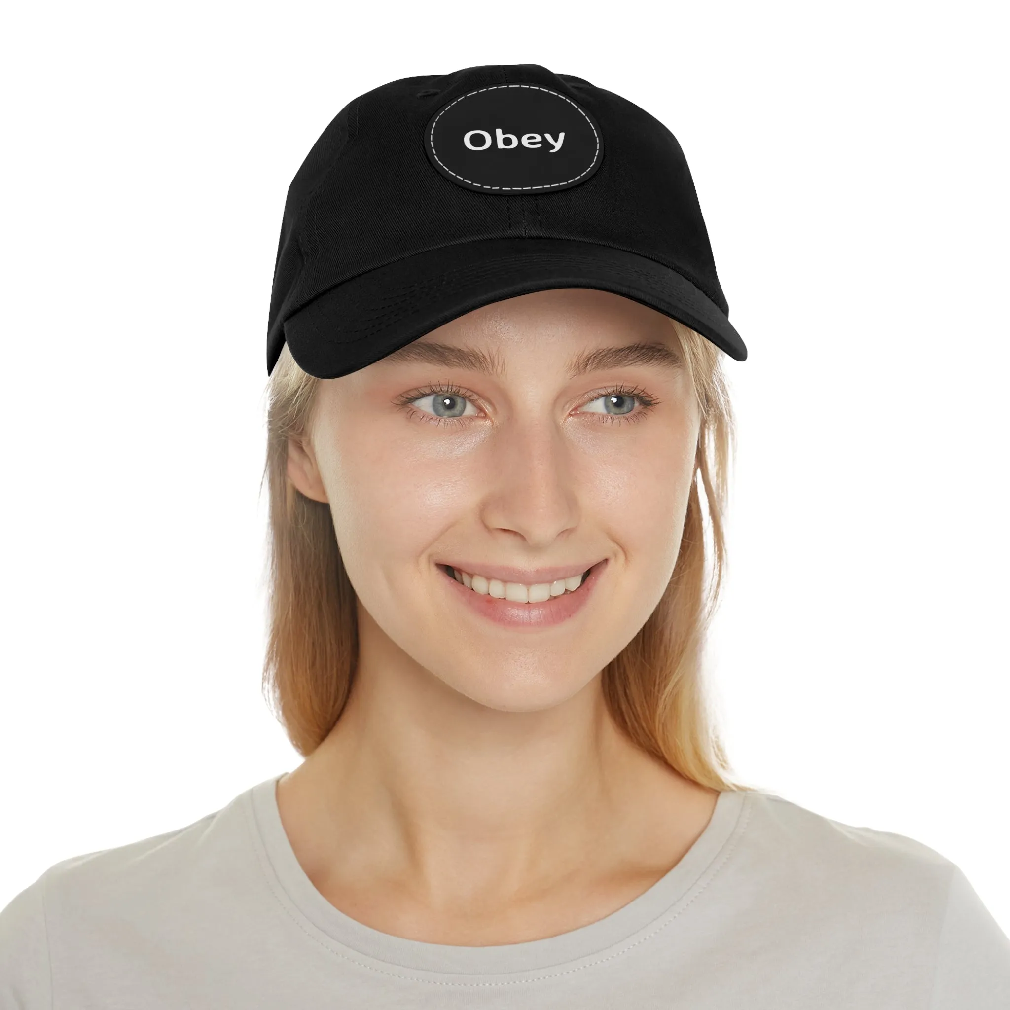 "Obey" - Hat with Leather Patch (Round)