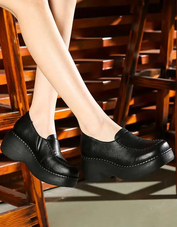 Retro Leather Soft Sole Comfortable Wedge Shoes