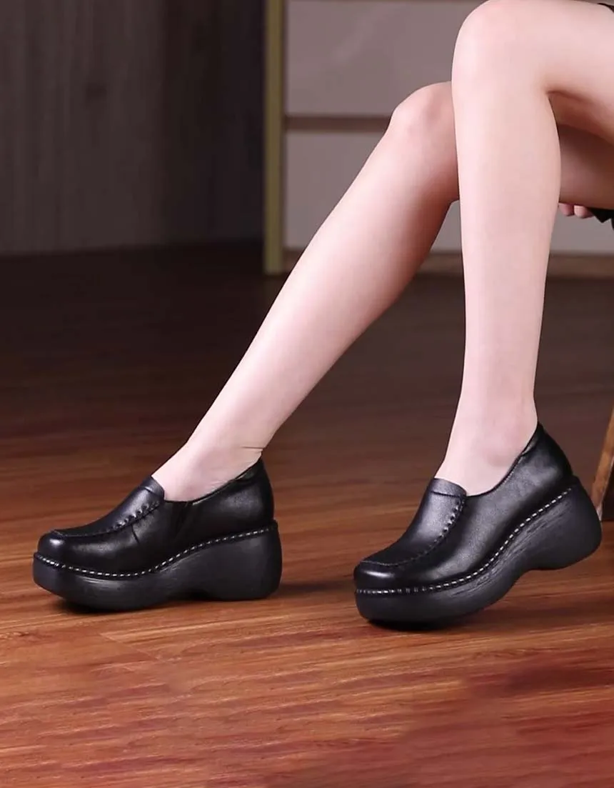 Retro Leather Soft Sole Comfortable Wedge Shoes