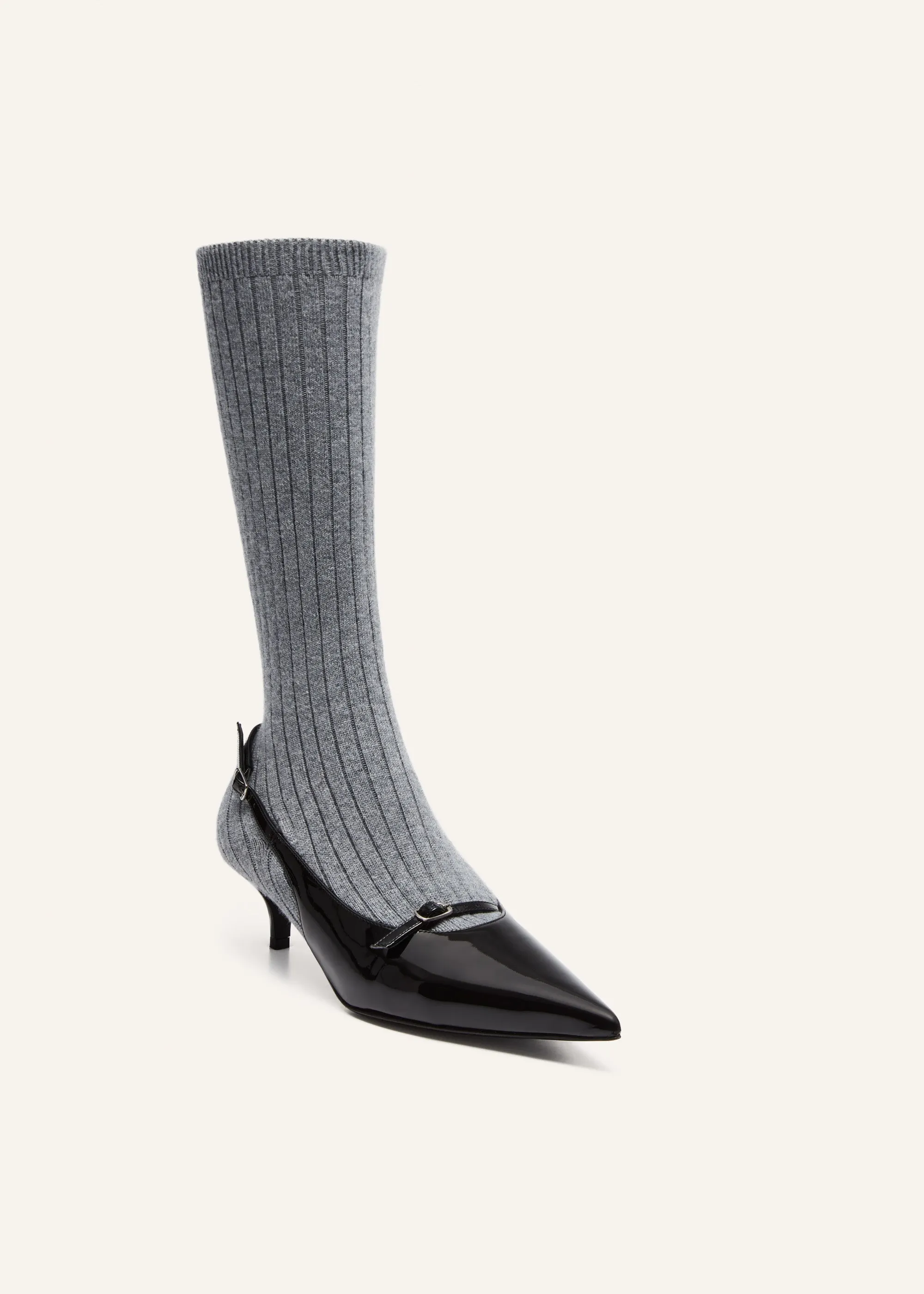 Ribbed sock kitten heels in grey