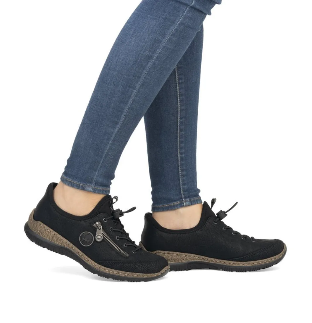 Rieker N3267-01 Black Combination Slip on Ready To Go Trainers