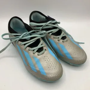 Size 3.5: Adidas Silver/Blue Lace-Up Soccer Cleats