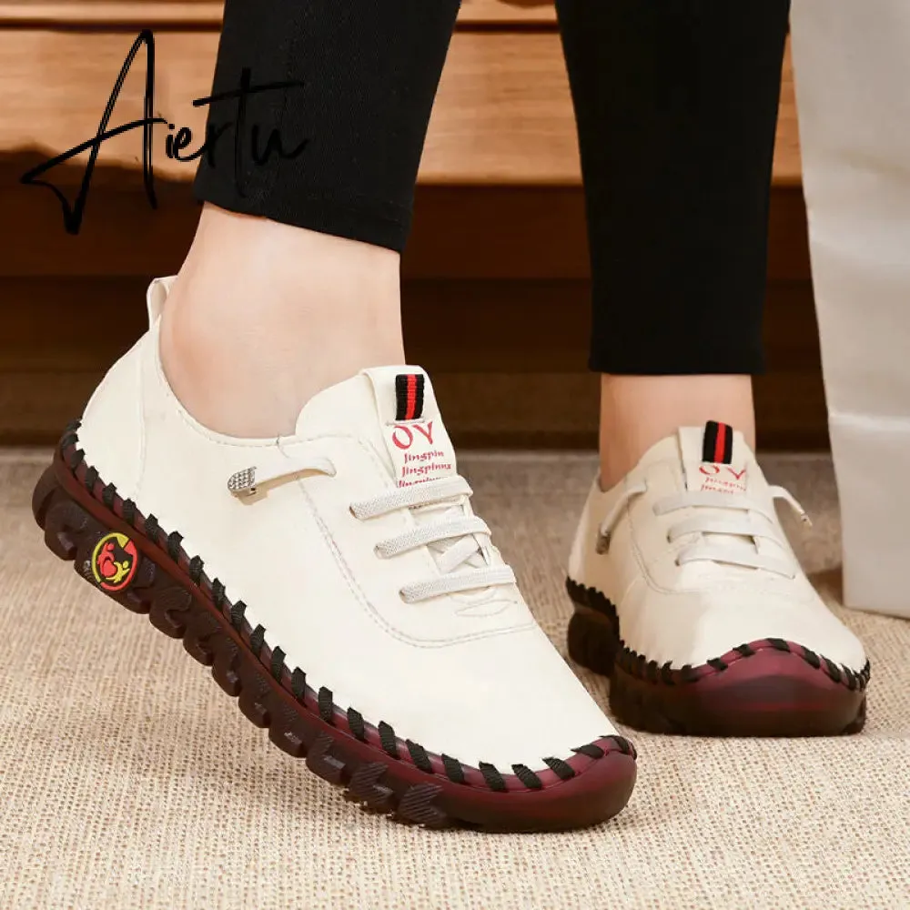 Sneakers Women Shoes Leather Loafers Shoes for Women Comfortable Slip on Shoes Hand Sewing Thread Mom Shoes Zapatillas De Mujer