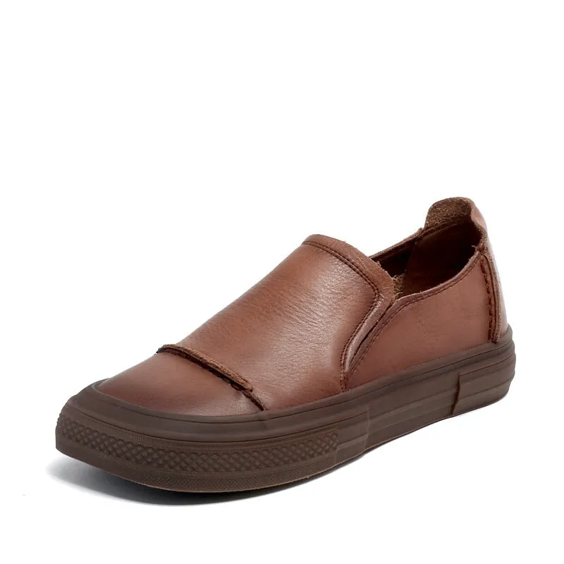 Soft Leather Flats Slip on Loafers for Women Handmade in Brown/Khaki