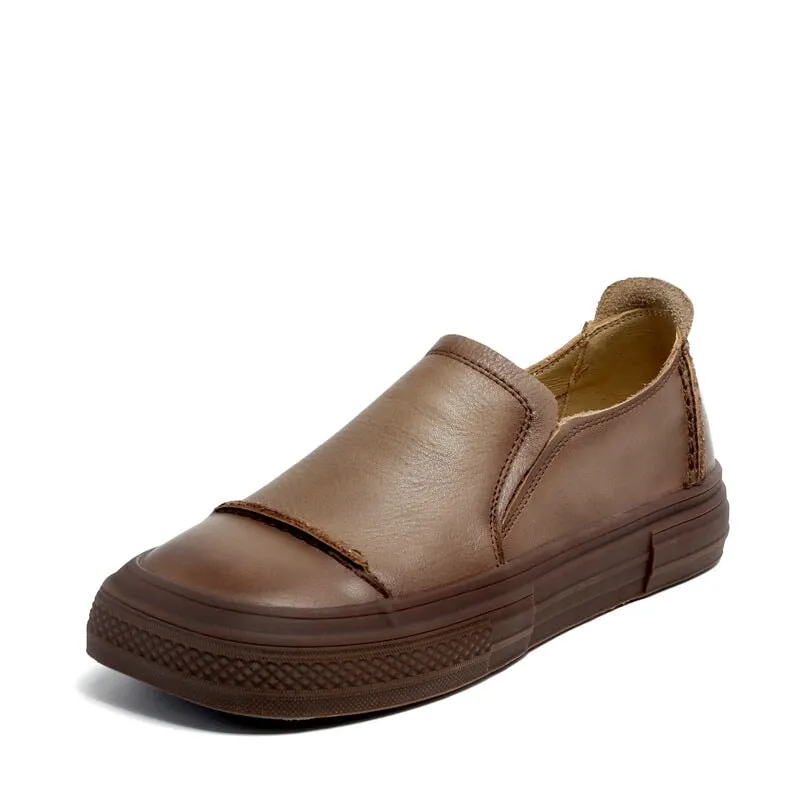 Soft Leather Flats Slip on Loafers for Women Handmade in Brown/Khaki