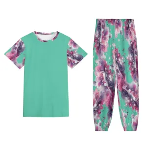 Splatter Womens Short Sleeve Pants Outfit Set