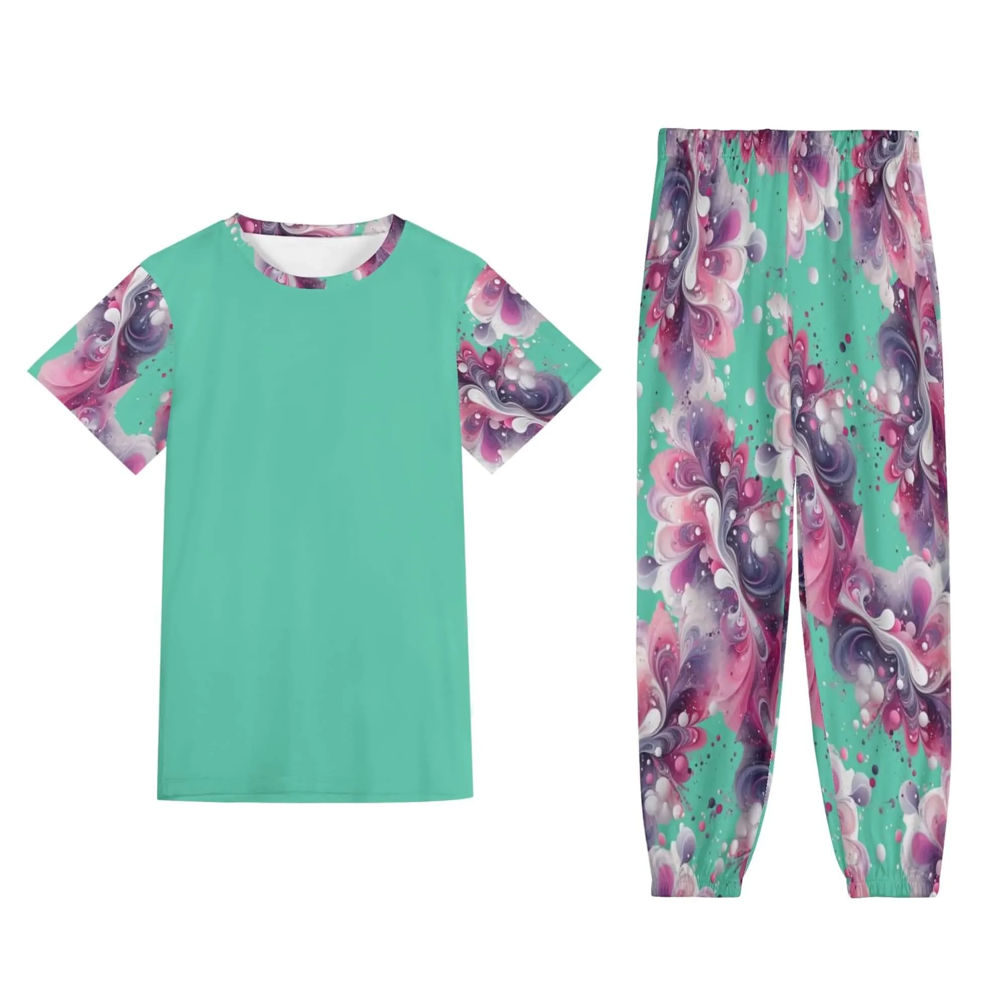 Splatter Womens Short Sleeve Pants Outfit Set