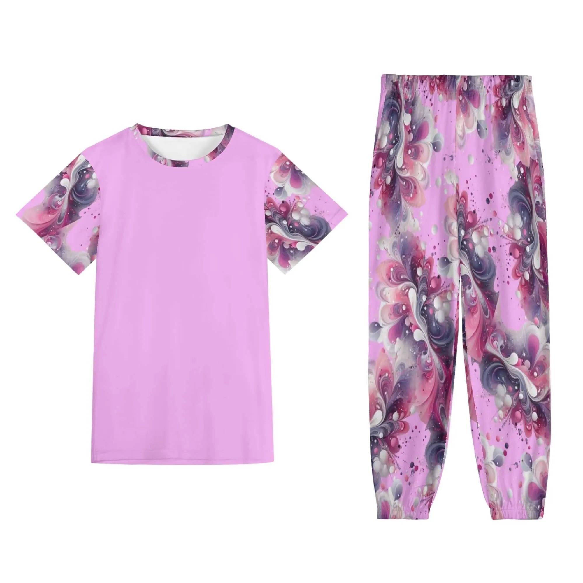 Splatter Womens Short Sleeve Pants Outfit Set