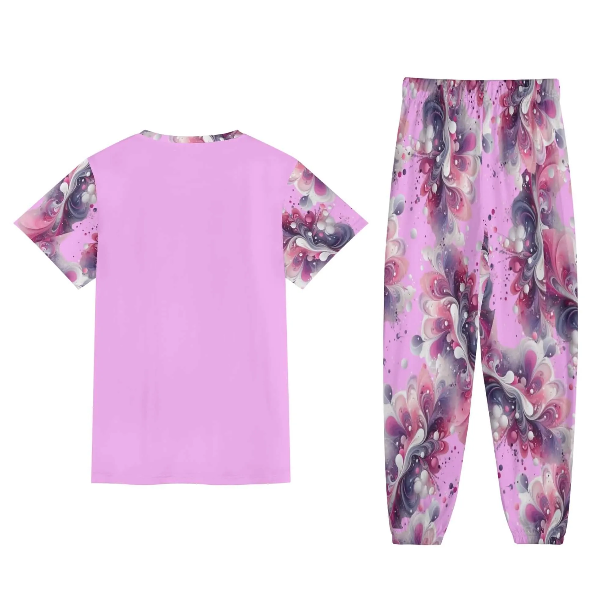 Splatter Womens Short Sleeve Pants Outfit Set