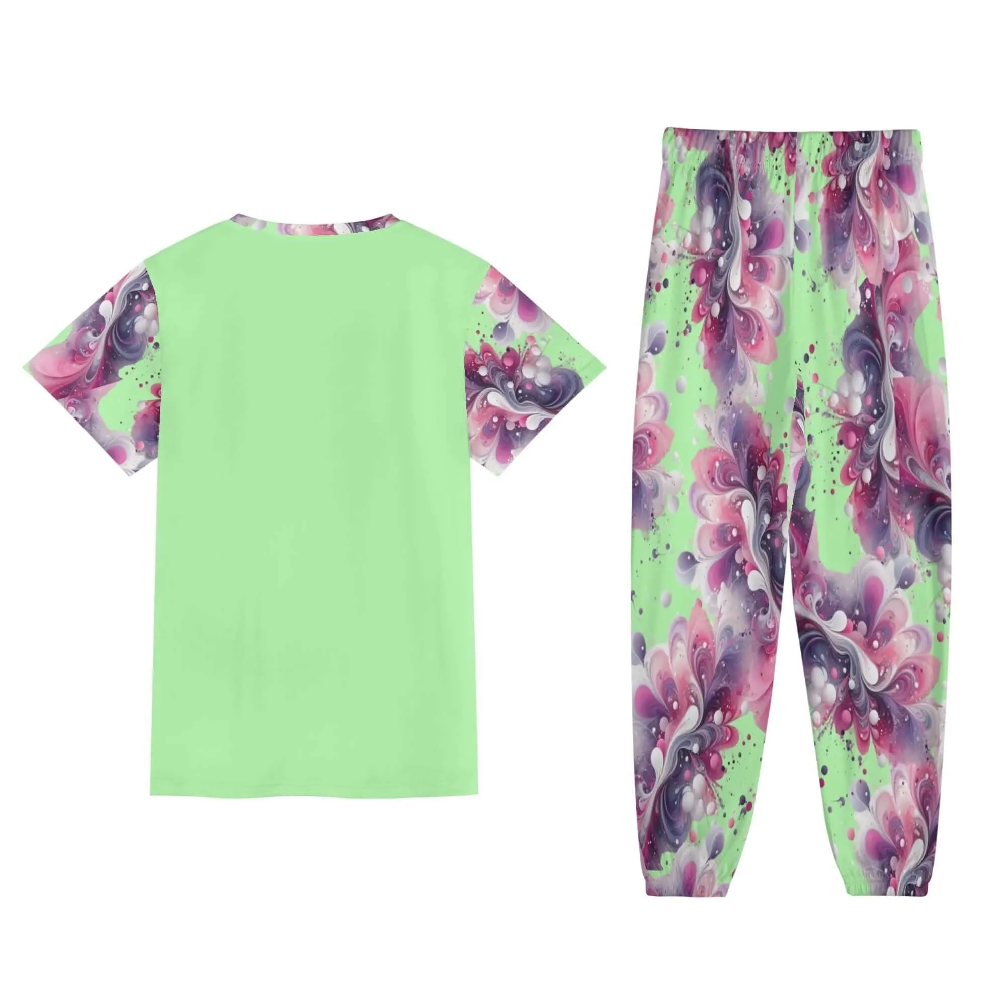 Splatter Womens Short Sleeve Pants Outfit Set