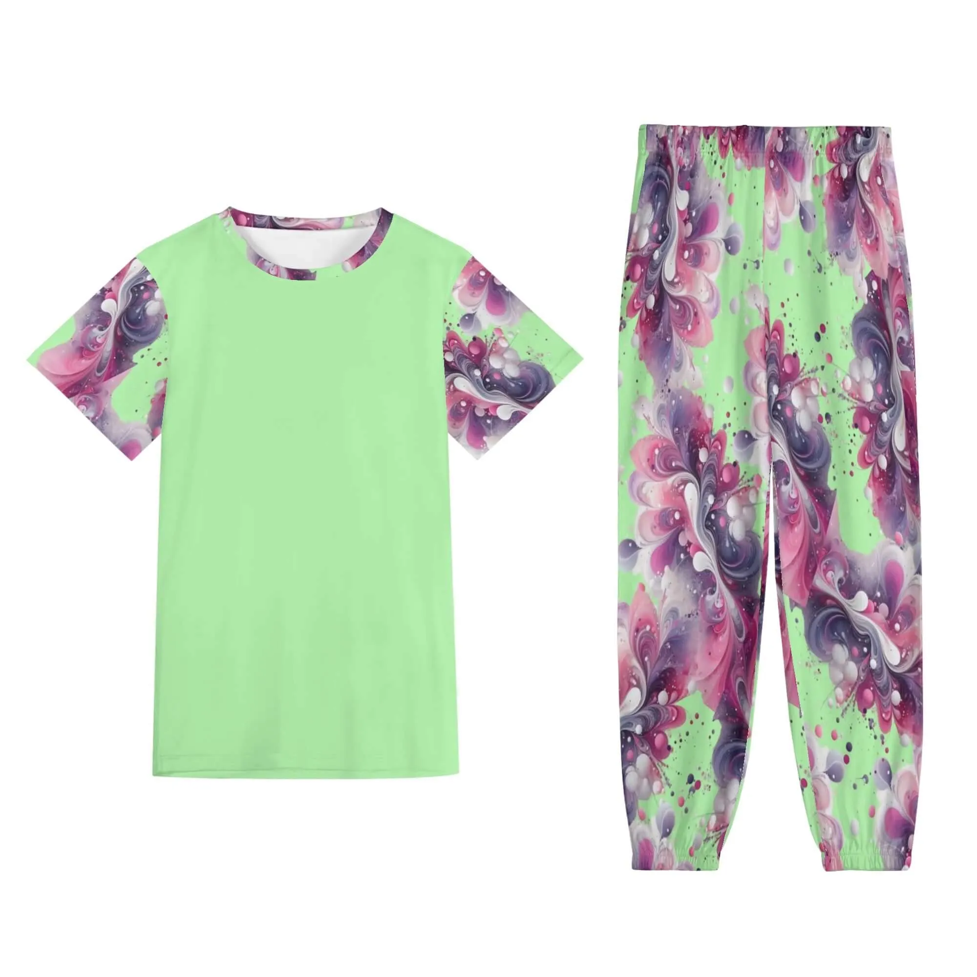 Splatter Womens Short Sleeve Pants Outfit Set