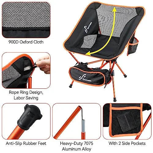 Sportneer Foldable Chairs for Outside, Camping Chair Lightweight Portable Folding Beach Chairs Foldable Compact Outdoor Backpacking Chair for Camping Hiking Lawn Picnic