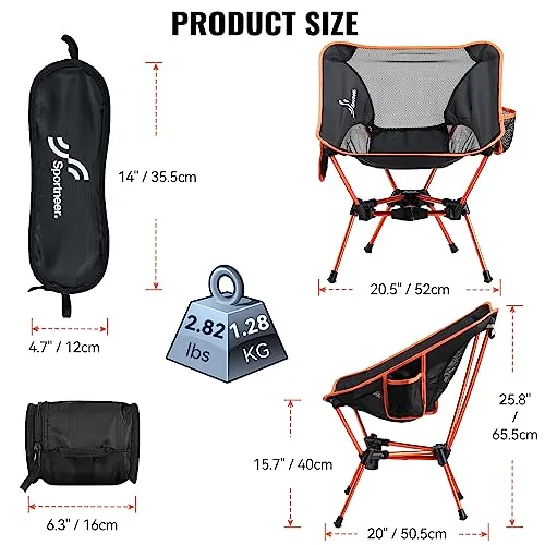 Sportneer Foldable Chairs for Outside, Camping Chair Lightweight Portable Folding Beach Chairs Foldable Compact Outdoor Backpacking Chair for Camping Hiking Lawn Picnic