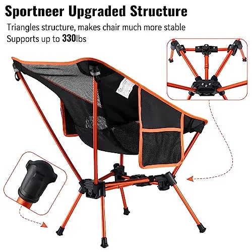 Sportneer Foldable Chairs for Outside, Camping Chair Lightweight Portable Folding Beach Chairs Foldable Compact Outdoor Backpacking Chair for Camping Hiking Lawn Picnic