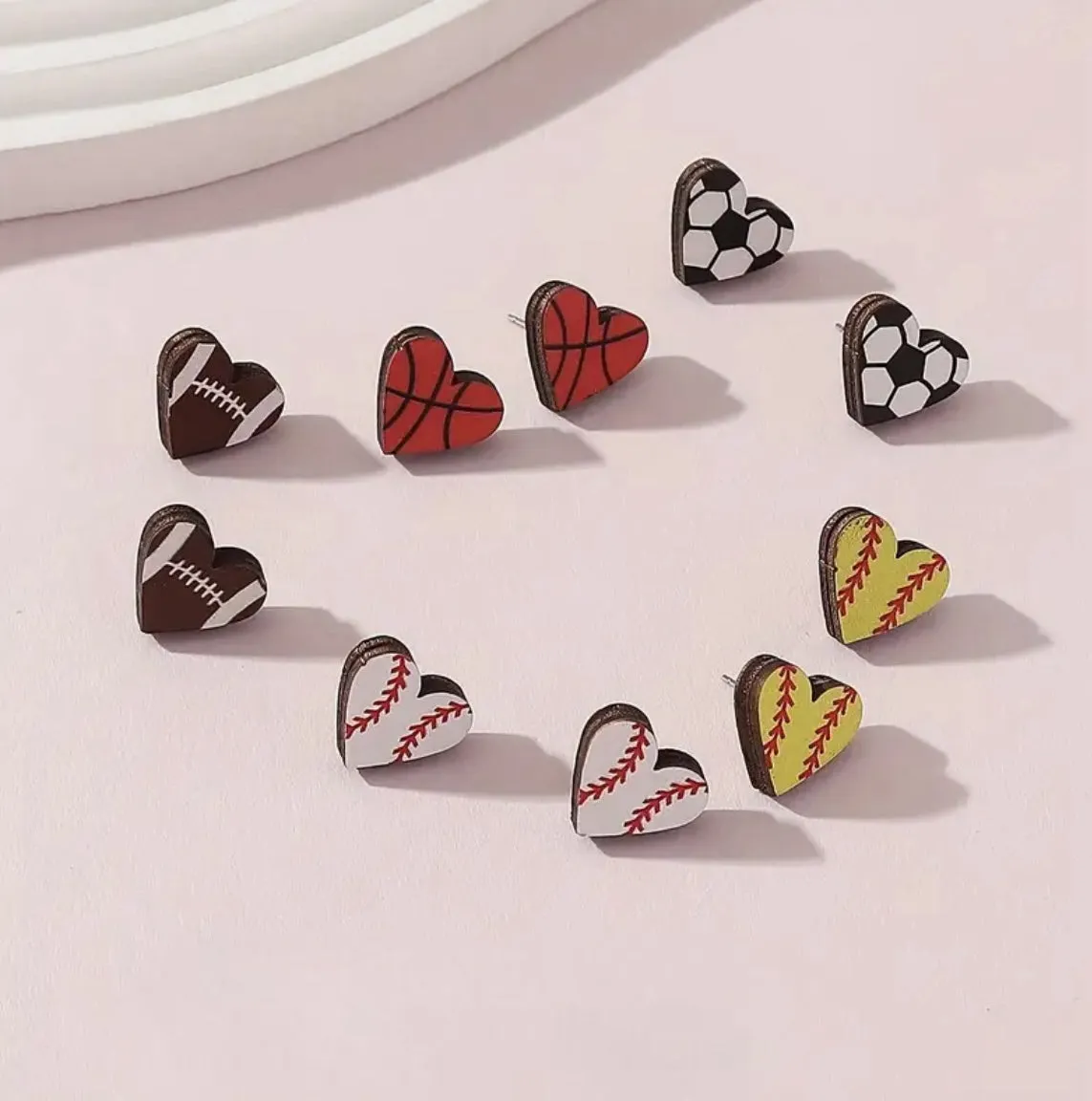 Sports Heart Stud Earring Set