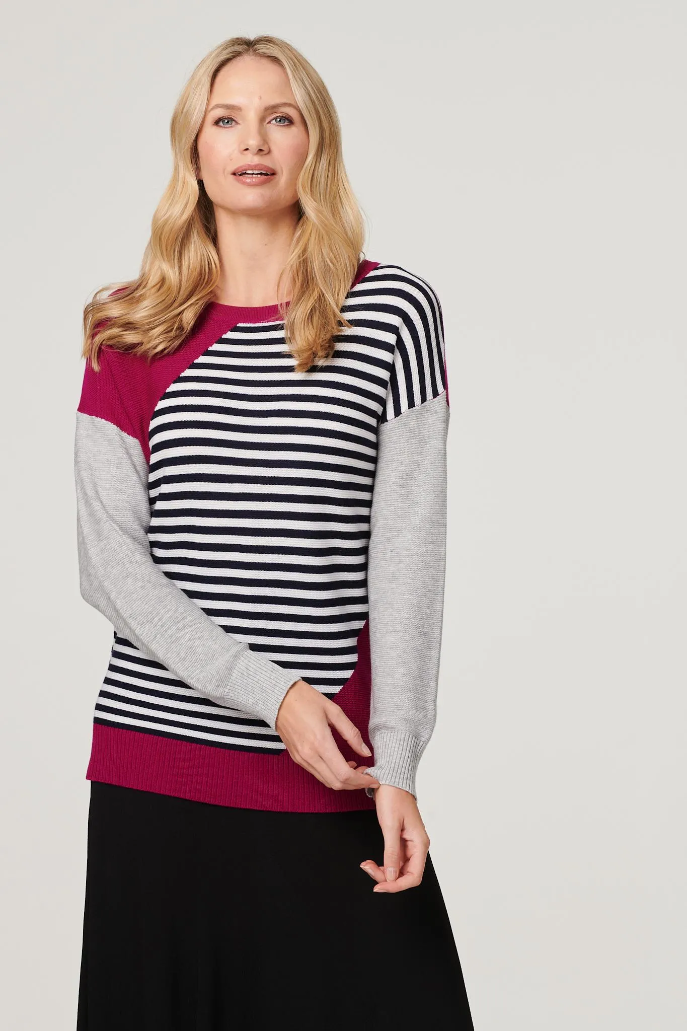 Striped Colour Block Knit Jumper