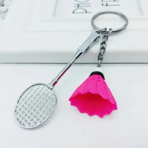 Stylish Metal Badminton Keychain PINK