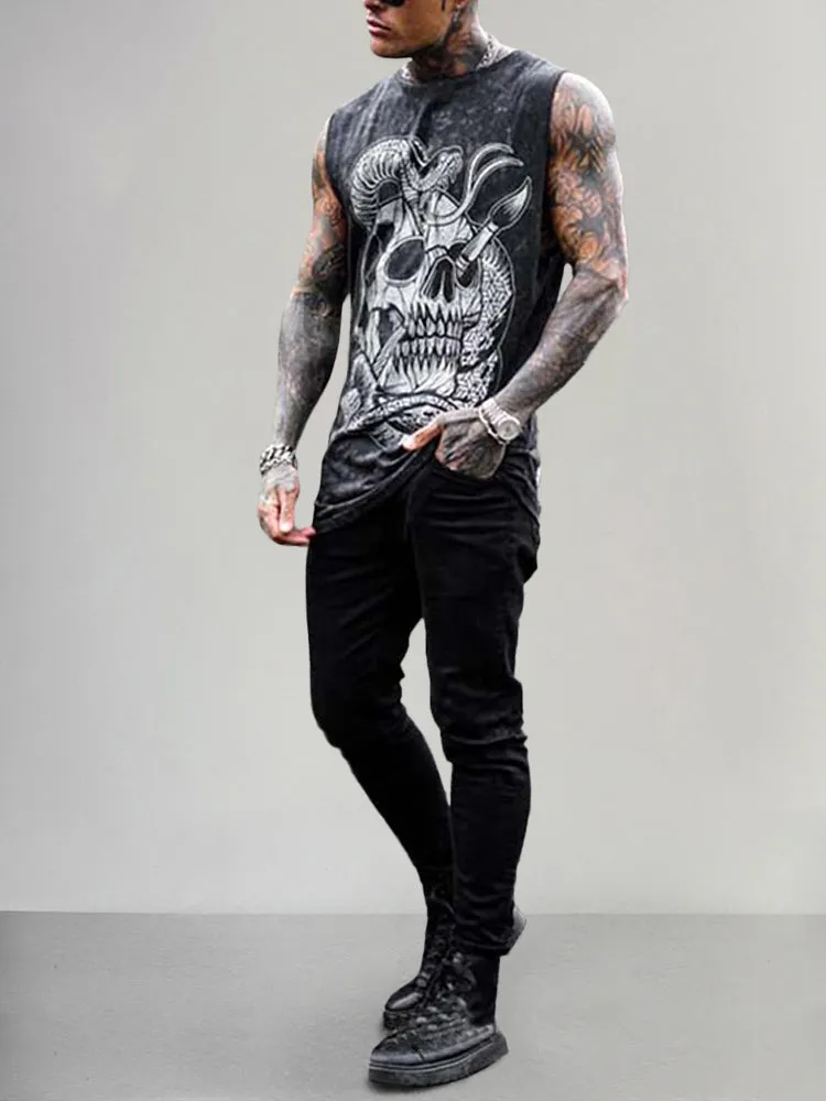 Stylish Skeleton Print Sports Tank Top