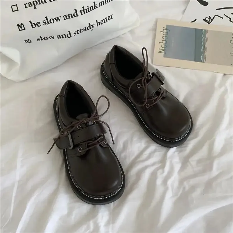 TAVIMART  -  Sweet Girl Cute Shoes Japanese Cos Round Head Female Students Flat Academic Jk Uniform Lace Up Buckle Cosplay Women Kawaii Shoe